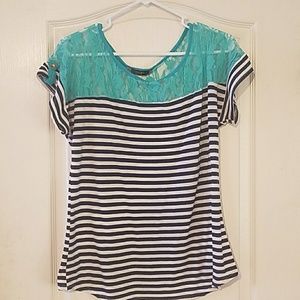 Striped Shirt with Teal Lace